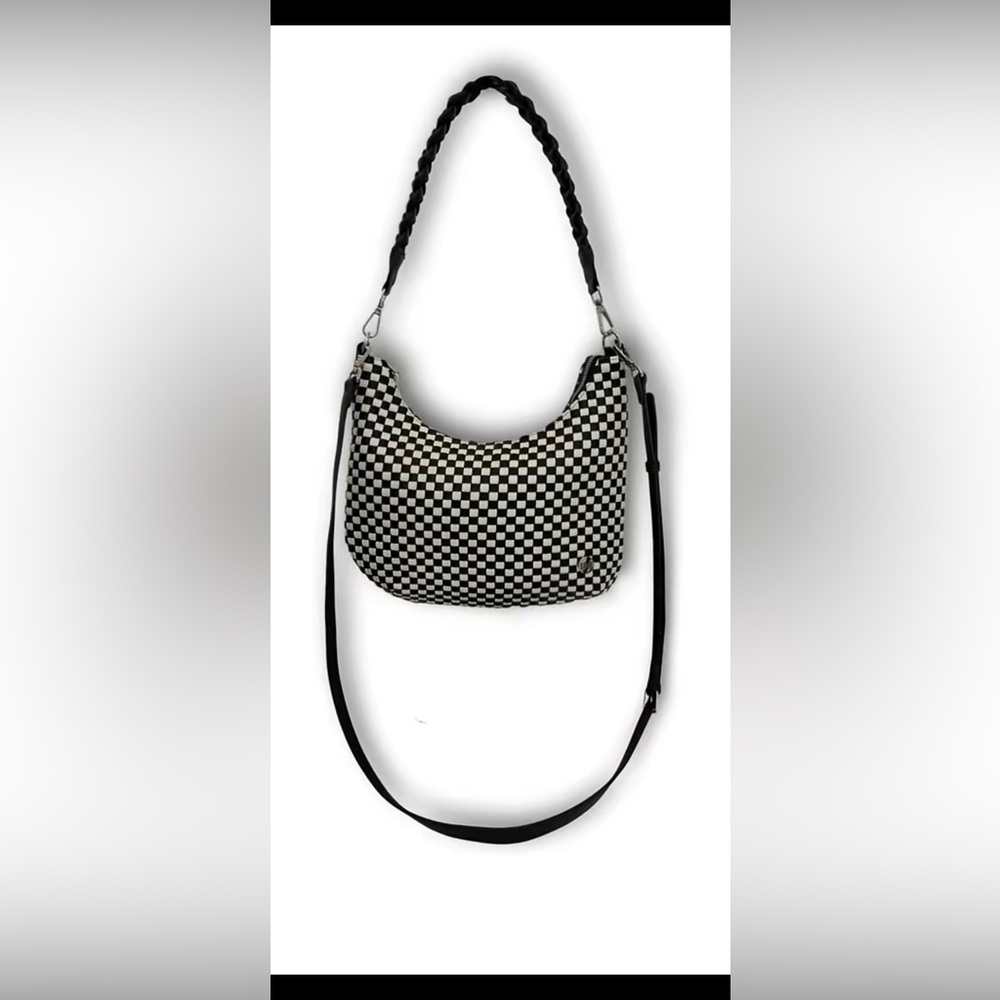 Checkerboard Shoulder Bag with Braided Handle - Black and White From I&R